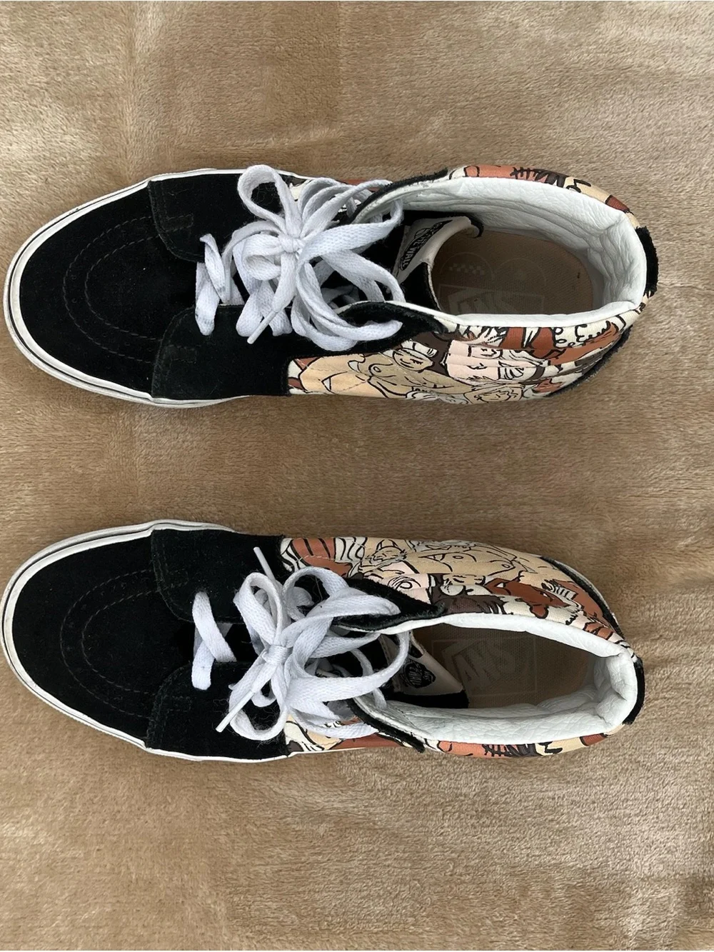 Vans High Top Sneakers Black with Tan and Cream Graphic